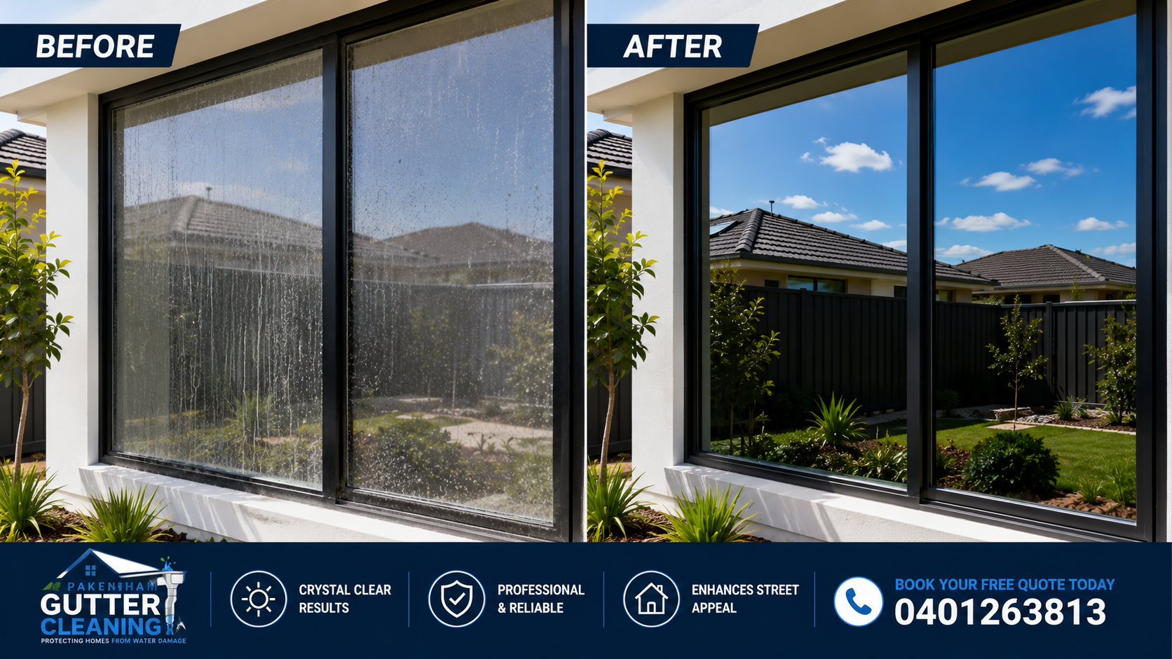 Before and after professional window cleaning service in Pakenham Victoria