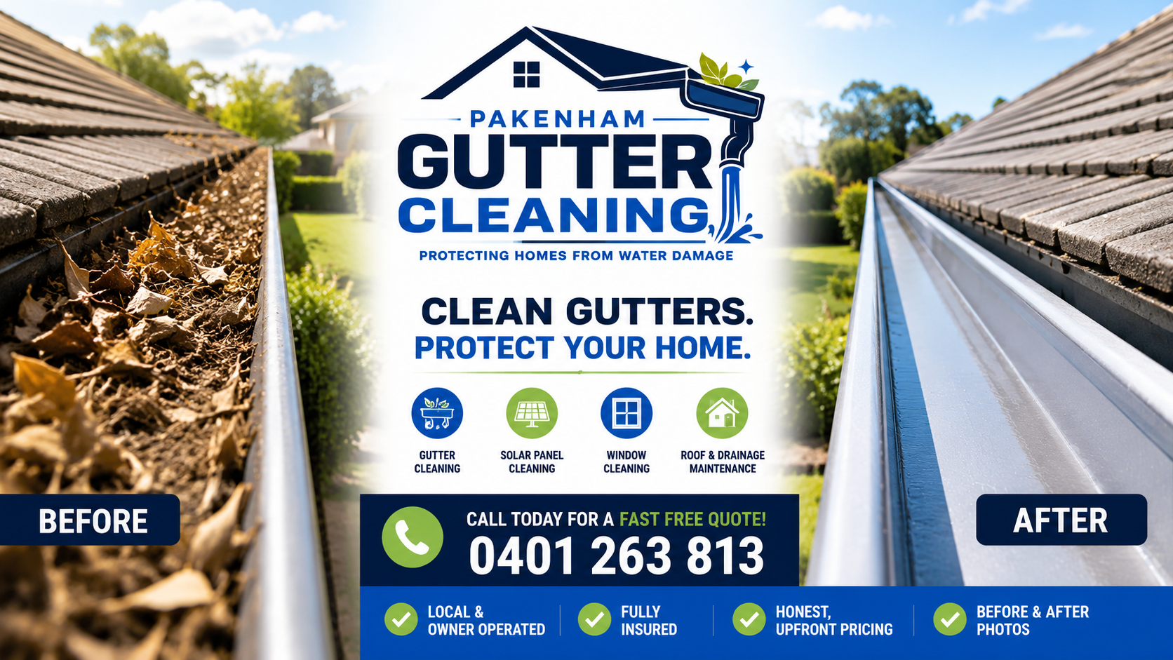 Before and after Gutter Cleaning Pakenham results